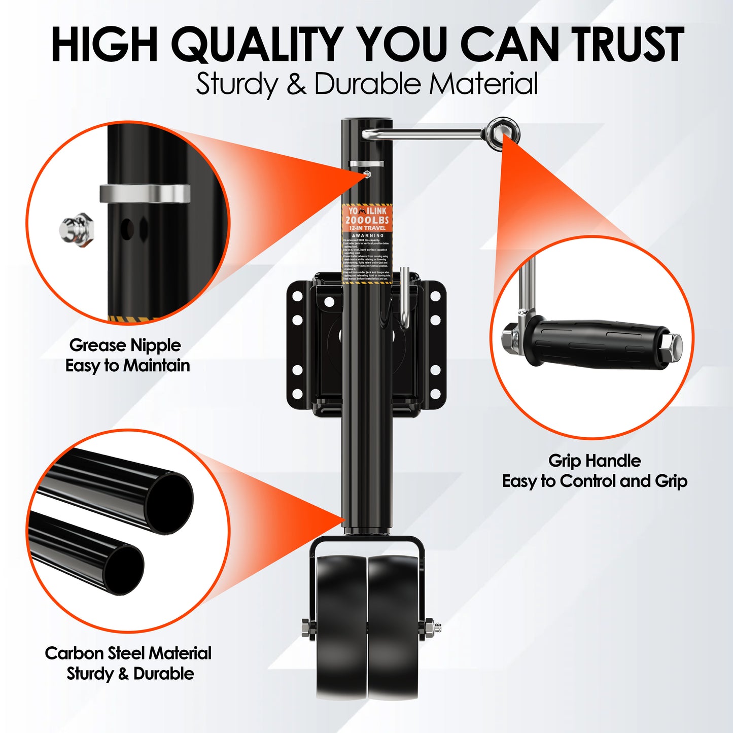 YOMILINK 2000 lbs Trailer Jack with Dual Wheel, Heavy Duty Swivel Boat Jack