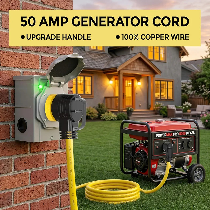 YOMILINK 50 Feet 50 Amp RV/Generator Cord,NEMA 14-50P to SS2-50R Twist Lock