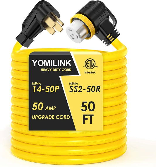 YOMILINK 50 Feet 50 Amp RV/Generator Cord,NEMA 14-50P to SS2-50R Twist Lock